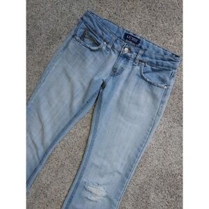 Vtg Armani Jeans Womens Denim Sz 29 Italy Light Wash Distressed Low Rise Bootcut